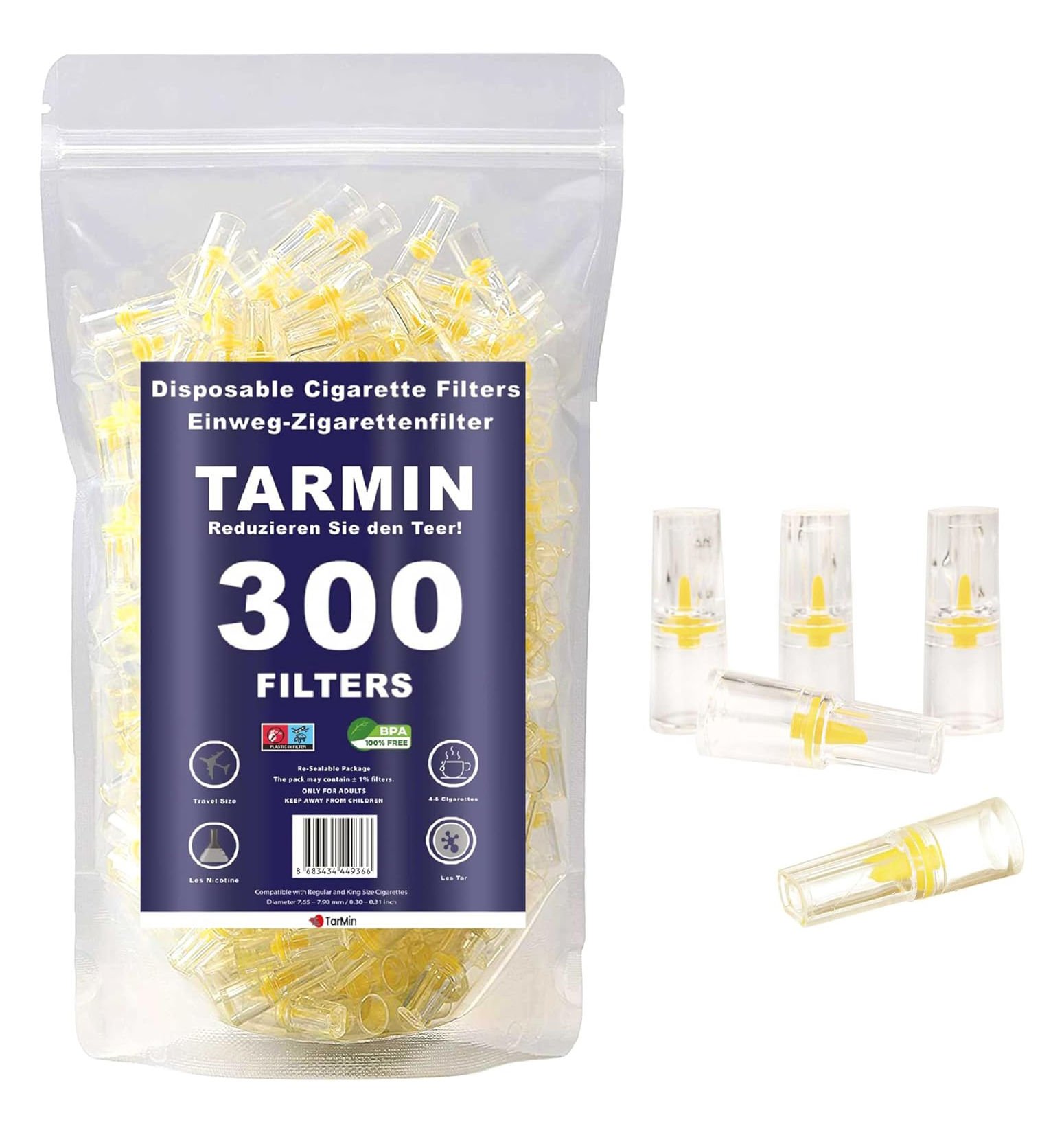 TARMIN Disposable Cigarette Filters for Smokers (300 Pieces)